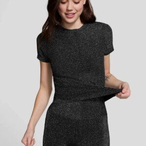 VICTORIA'S SECRET | PINK Shine Seamless Tee Metallic Pure Black Bling Stretch